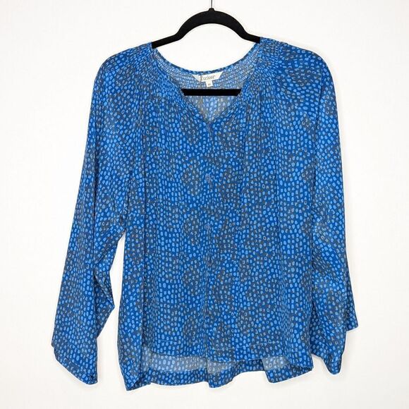 Tucker Flare Sleeve Classic Blouse Celestial Spots in Silk Crepe de Chine - Picture 1 of 8